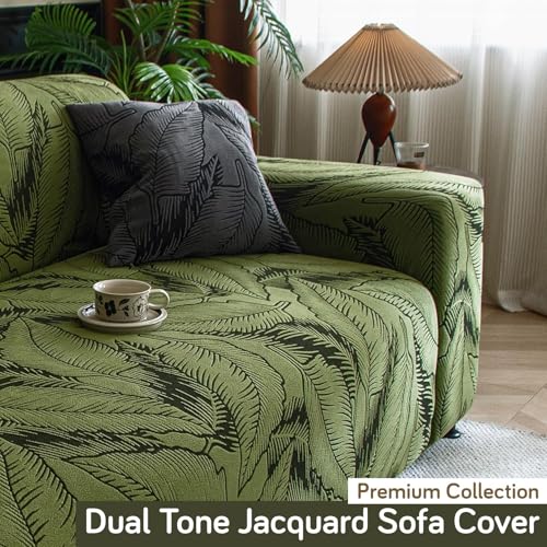 Image of HOKIPO 200gsm Dual Tone Knitting Jacquard Sofa Cover 1 Seater Fully Covered, Olive Green (NEW-AR-6032-GRN)