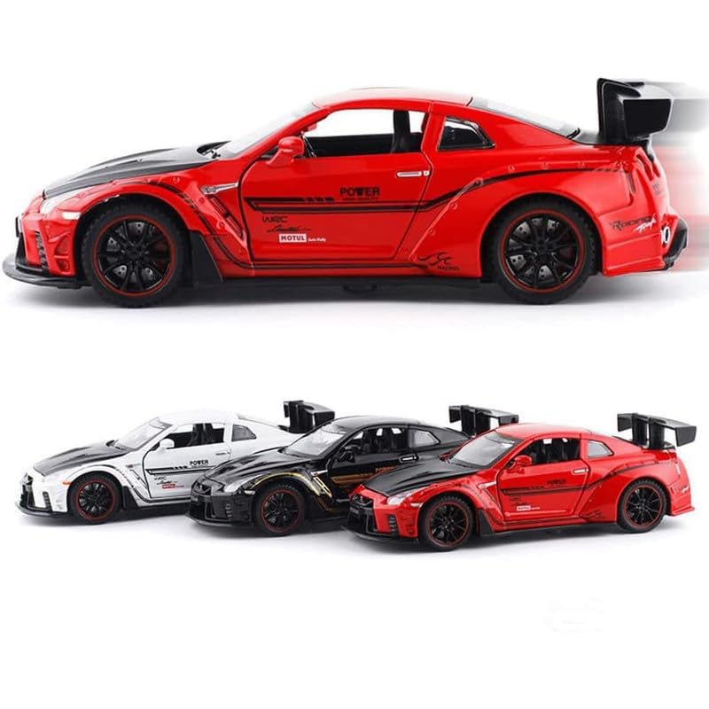 Image of New 1:32 Nessan R35 Diecast Alloy Metal Pull Back Car with Openable Doors Music Sound and Light Vehicle Toy Car for Kids Boys (Red)