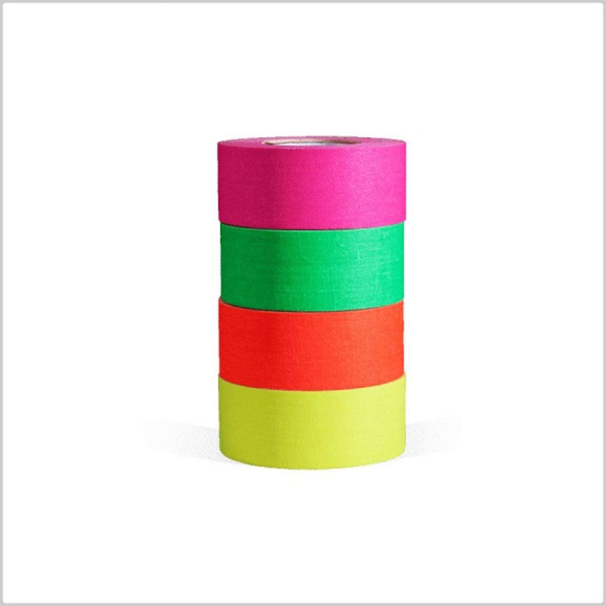 Tape 8 Yards x 1"- Multi Pack of 4 Rolls, Fluorescent Colors (Pink, Yellow, Orange, Green) (MADE IN USA)