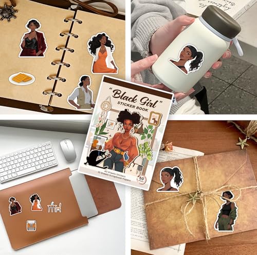Image of Black Girl Sticker Book, 50 Sheets for Journals and Planners | 40 sticker sheets plus 10 scrapbook papers with Black girl artwork for journals, planners, vision boards and DIY crafts