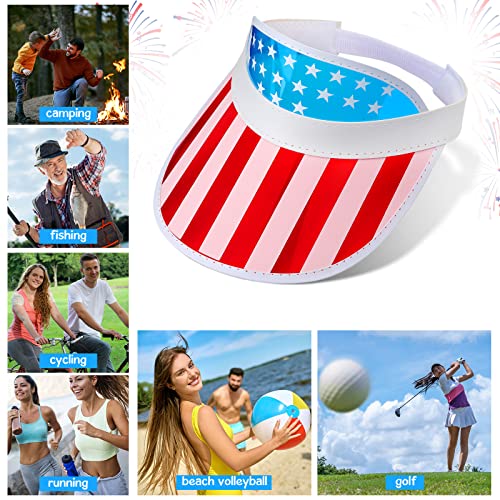 Image of Vabean American Flag Visor 4th of July Hat UV Protection Plastic Patriotic USA Visor Cap for Women Men Beach Accessories