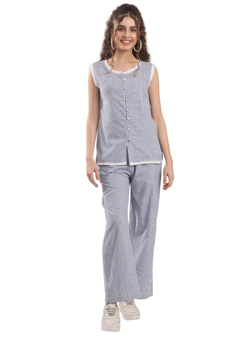 neudis Women’s Striped Co-Ord Set | Sleeveless Button-Front Top & Trouser Set-picture-11
