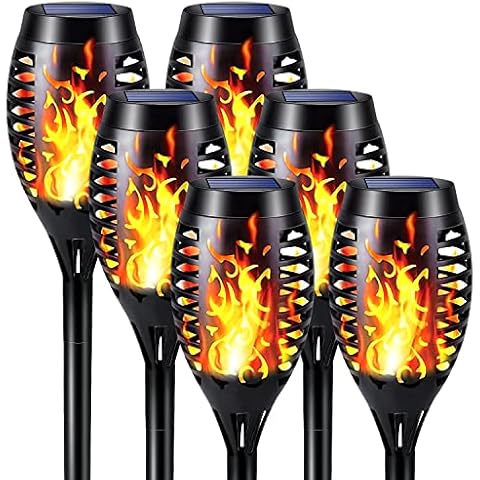 Beoloeb® Solarleuchten für Außen Garten - 6 Stück 12 LED Solar Fackel Gartenfackeln für Draußen mit Realistischer Flammeneffekt Solarlampen für Außen Gärten Rasen IP65 Wasserdicht Solar Beleuchtung Cover