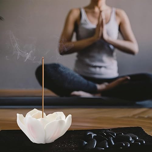 Miniatura 4 de GORGECRAFT Soporte para incienso de loto blanco, quemadores de incienso de porcelana, hechos a mano, casa de té, suministros budistas zen, soporte