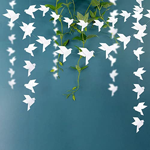Lot de 150 guirlandes en papier origami blanc à 10 cordes pour décoration de fête de mariage, anniversaire, fête prénuptiale, décoration colombe