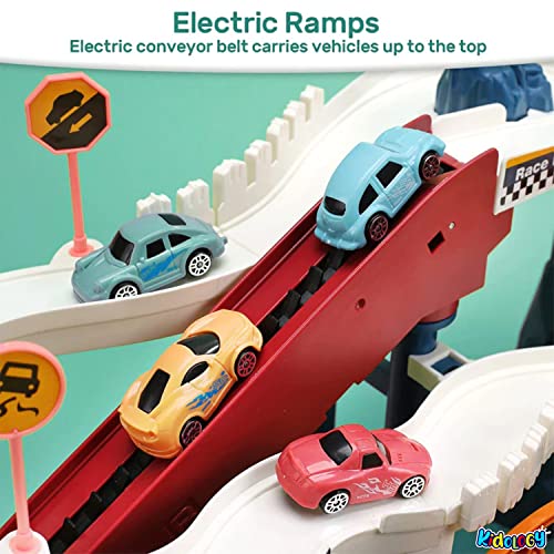 Image of Kidology Dinosaur Race Tracks for Kids 2+ Years | Rail Car Toy for Toddlers | Playset Adventure Toy with 4 Mini Cars | Climbing Hills Railcar Vehicles, Colorful and Fun Construction Play