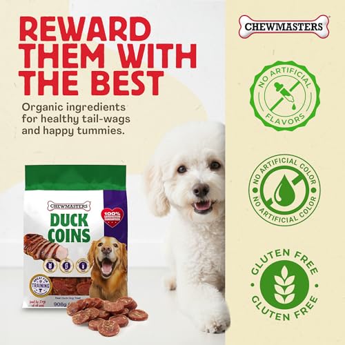 Chewmasters Duck Coins - Protein Packed Duck Dog Treats, Low Fat Training Rewards with Real Duck, No Corn Soy Wheat, Simple Recipe Dog Duck Treats for All Breeds - 32 oz image 2
