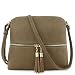 Lightweight Medium Crossbody Bag with Tassel Khaki