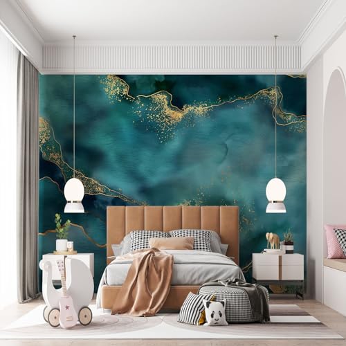 Papier peint chambre intissé épais masquant bleu marbre