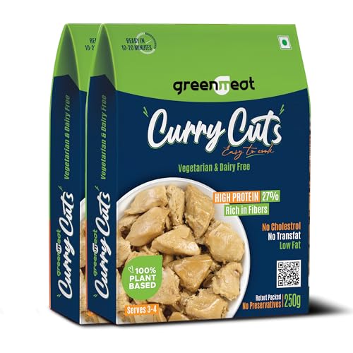 Image of Greenmeat Plant Based Curry Cuts - Easy to Cook | Vegetarian & Dairy Free | Clean Protein for Indian Recipes | Fiber rich & Low Fat | Zero Preservatives | Pack of 2 (250g x 2)