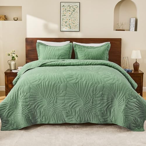 DaisyHuang Quilt Set Queen Size -Leaves Pattern Stitching Quilt Set