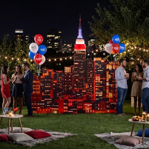Image of Colingmill 5 ft New York Skyline Scene Buildings Cardboard Stand up Cutout Life Size New York Themed Party Decoration Backdrop Photo Props for NYC Patriot Day Independence Day Sign Backdrop