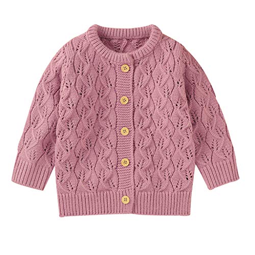 RNTOP Infant Girls Boys Baby Sweater Cardigan Toddler Solid Button Down Long Sleeve Cable-Knit (Pink, 6-12 Months)