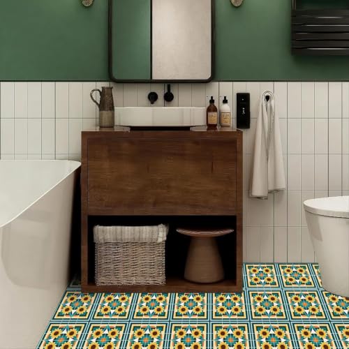 Image of Moroccan Tile Stickers | Waterproof Self Adhesive Peel & Stick Tile Decals for Kitchen Backsplash, Bathroom Wall, Floor, Furniture & Glass (4x4 Inch, Design 54)