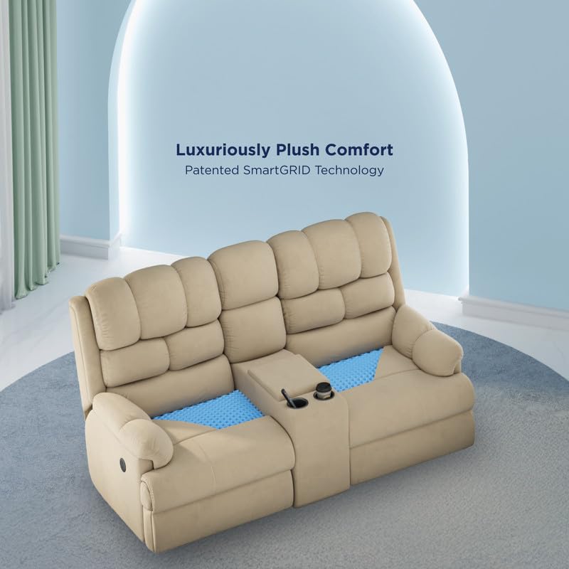 Image of The Sleep Company 2-Seater Luxe Motorised Recliner Sofa | Patented SmartGRID Technology | Superior Seat Comfort | Cupholders & 25L Storage | Charging Ports | Beige | Free Installation