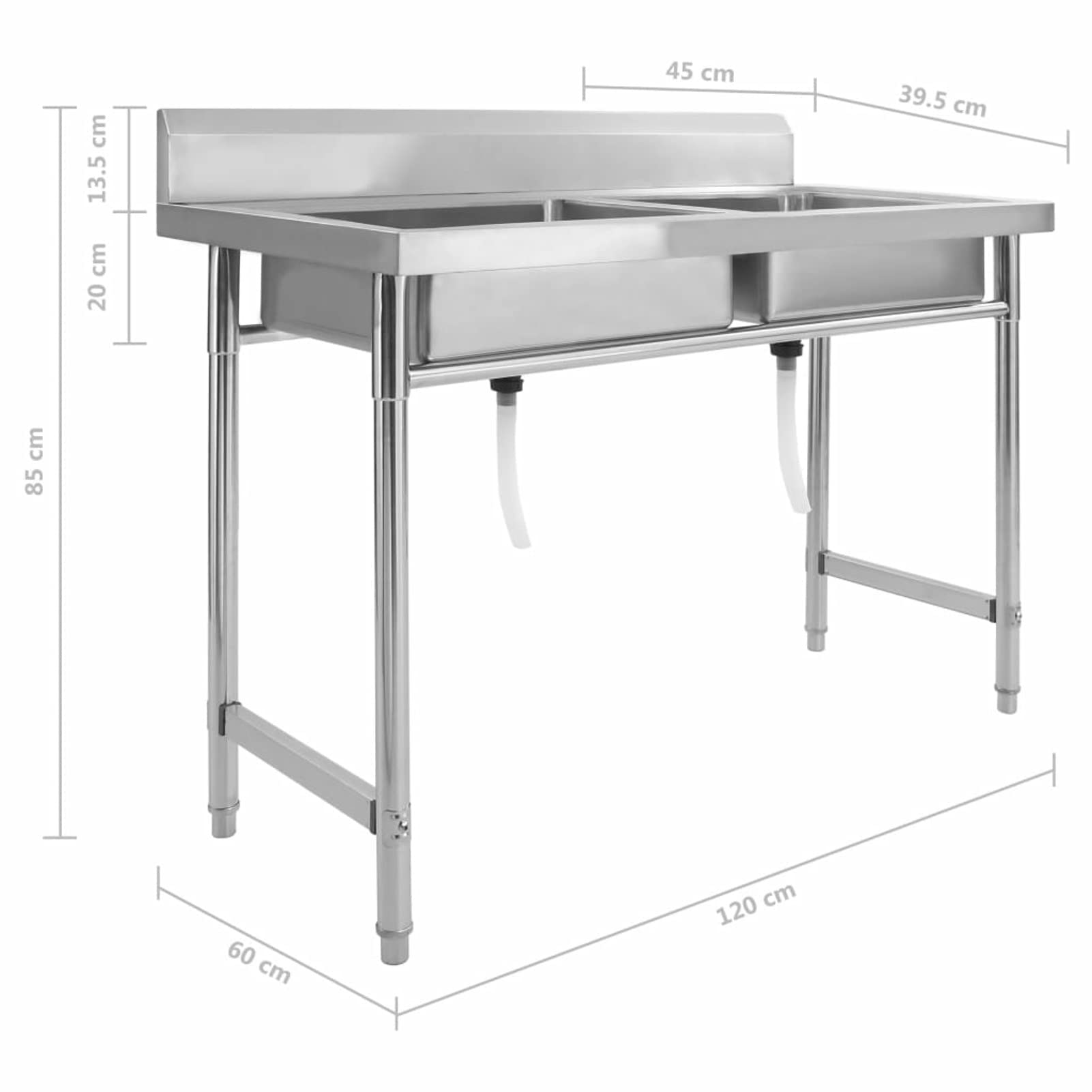 Fregadero de Cocina Doble Inoxidable con Desagües y Coladores - Plateado