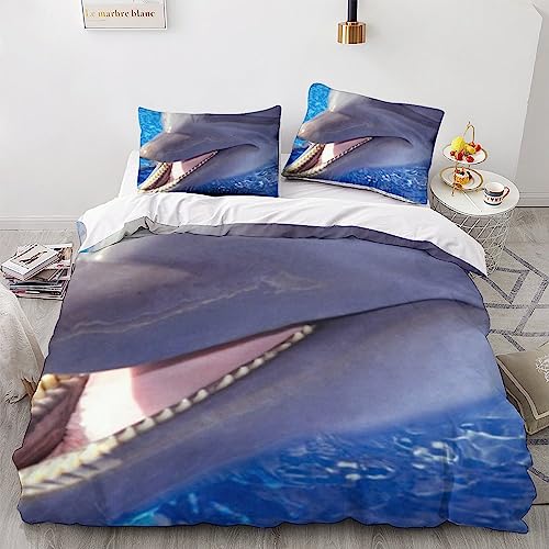 Housse de couette dauphin parure de lit microfibre impression 3D - 3