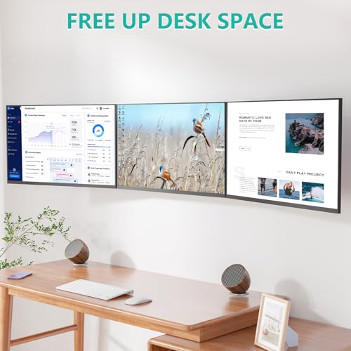 Image of WALI Triple Monitor Wall Mount for 32 inch Screens,Each Arm Holds up to 19.8 lbs.Swivel Tilt Curved Wall Mount with Mounting Holes 75x75 /100x100mm.(013ARMN), Black