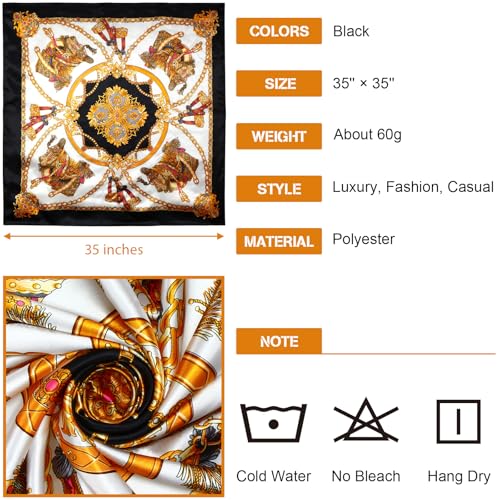 Honoson 4 Pcs 35 Inch Satin Head Scarf for Women's Hair Square Bandanas Large Silk Scarves for Sleeping3