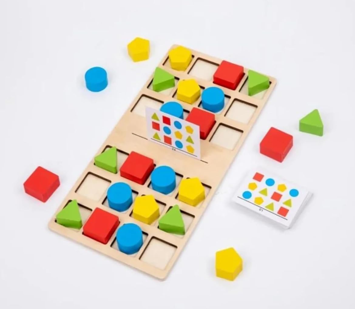 TOYARTSY Wooden Shape Color Puzzle – Multiplayer Game for Toddlers, Sliding Tiles to Match Patterns – Fun Puzzle Stacker for Early Childhood Learning & Development – Engaging Educational Toy for Kids 3