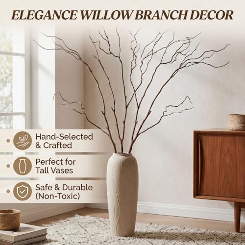 Image of Norme 3 Pcs 65 Inch Lifelike Curly Willow Branches for Vases Artificial Decorative Dried Twigs Tall Plastic Vine Bendable Stick for DIY Plant Crafts Farmhouse Wedding Indoor Home Hotel Decor(Brown)