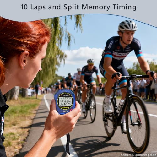 Image of Stopwatch Timer 10 Splits /Laps Digital Stop Watch for Sports, Countdown Alarm Clock Date Memory Recall Large Display, Stopwatch for Coaches PE-Teacher Referee (Blue, 10 Splits /laps)