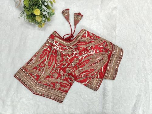 Image of Pujia Mills Women's Readymade Bridal Blouse Embroidery Copper Coding Glitter Sequence Thread Work Indian Ethnic Designer Stitched Half Sleeve Blouse Readymade for Women Saree Bridal Lehenga Choli