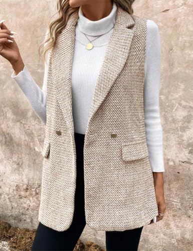 IDEALSANXUN Womens Herringbone Print Vest Fall Winter Double Breasted Sleeveless Blazer Jackets3