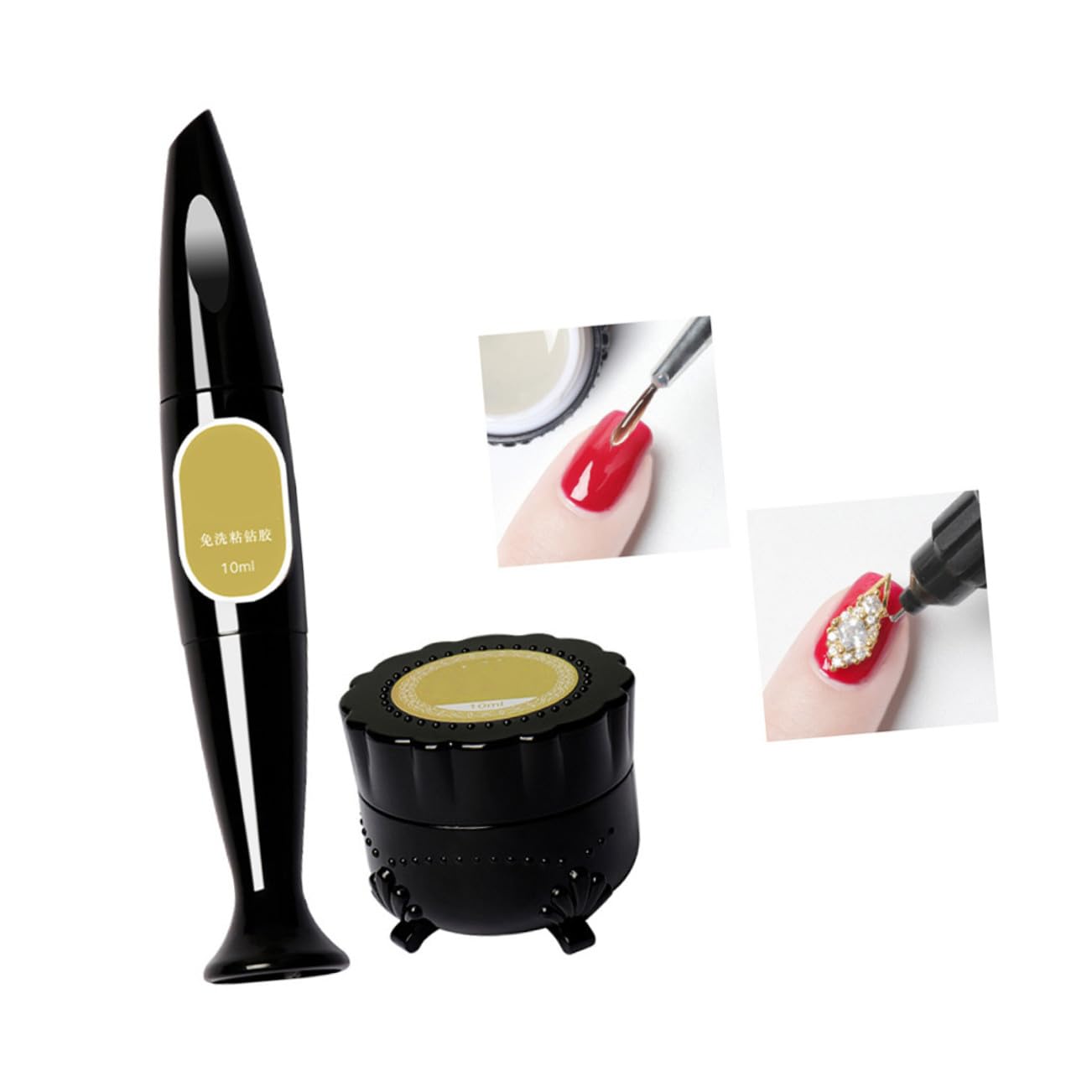 Mobestech Nail Art Glue Rhinestone Adhesive Gel Set Strong Bond Nail Paste Gel Filling Glue Pen Suitable for DIY Rhinestone Application