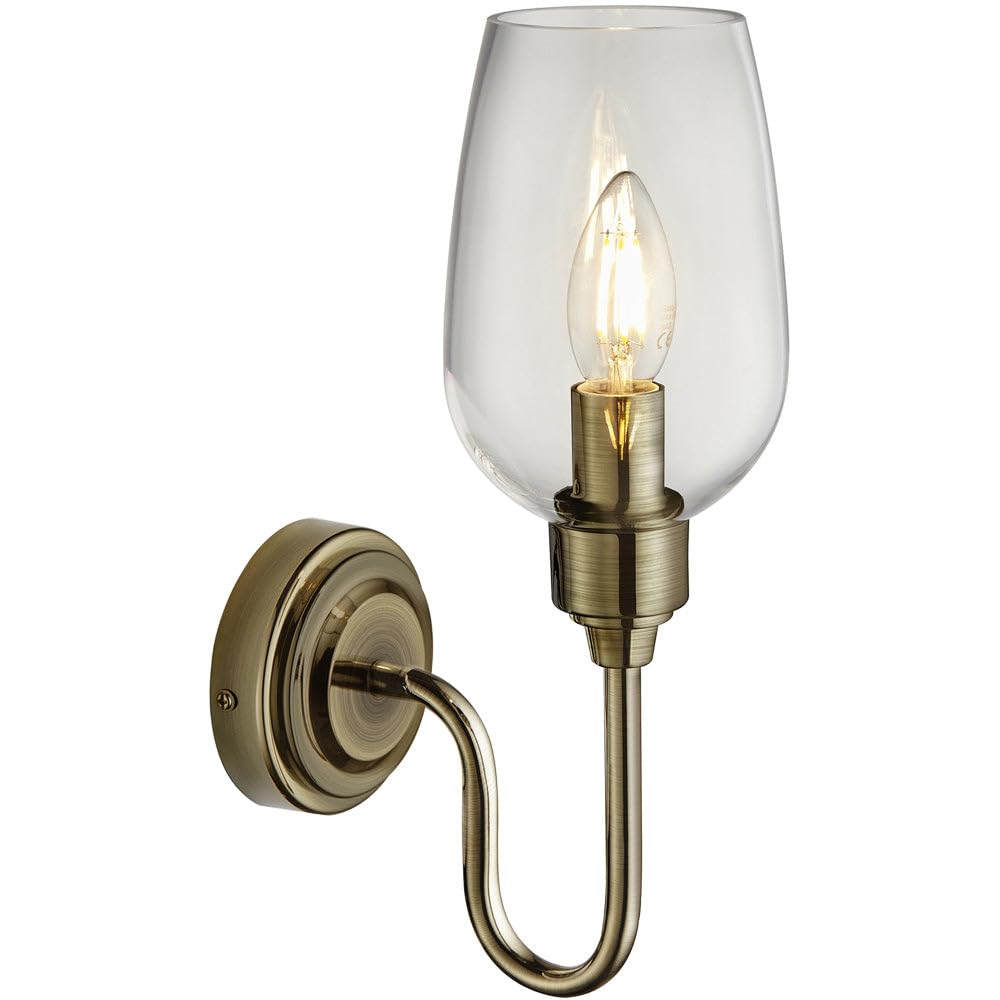 Loops Light Antique Brass Dimmable Wall - Clear Glass Shade - 6W Led E14 Candle