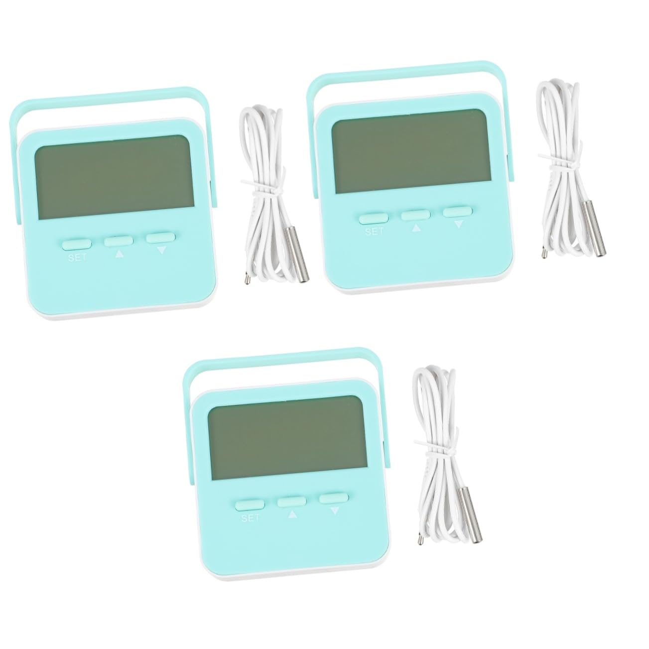 Kisangel 3piezas Digital Con Sonda y Soporte Medidor De Temperatura Interior y Exterior Alarma De Temperatura Alta Magnético Para Refrigerador y Escritorio Sin Batería