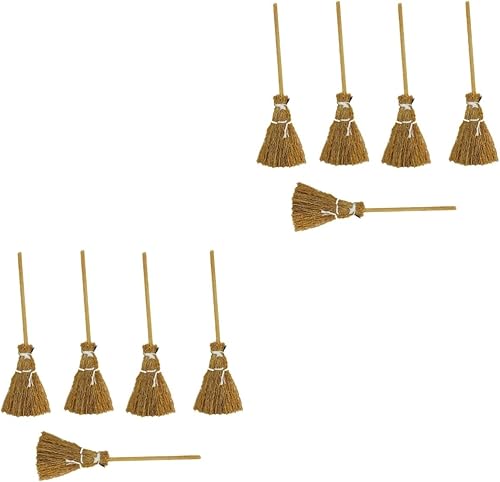 ibasenice 10 piezas en miniatura, mini escoba de bruja de paja, decoración de casa de mago, cuerdas de mano, escobas, accesorios de Navidad, micro