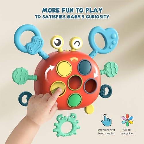 Image of Kidology Baby Montessori Sensory Toys | Silicone Pull String Crab Toy for Toddlers 6-18 Months | Fine Motor Skills & Hand Muscle Development | Travel Learning Activity & Birthday Gift for Boys & Girls