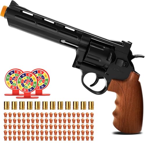 Toy Revolver Gun Shell Ejecting Toy Gun, Toy Gun Pistols with 80 Soft Bullets, 12 Shells, 1 Goggles and 3 Targets, Educational Model Toys Shooting Games Gifts for Boys and Girls, Kids 6+ Years Old