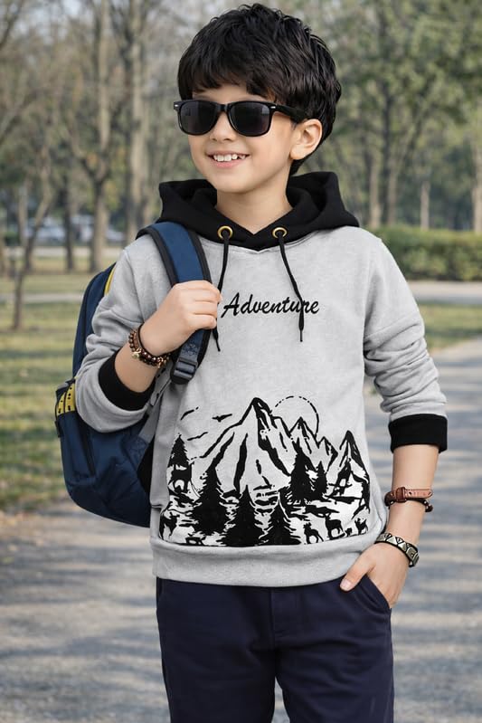 Image of Kids Boys & Girls Cotton Hooded Neck Full Sleeves Printed T-Shirt|Trendy Adventure Edition T Shirts for Kids