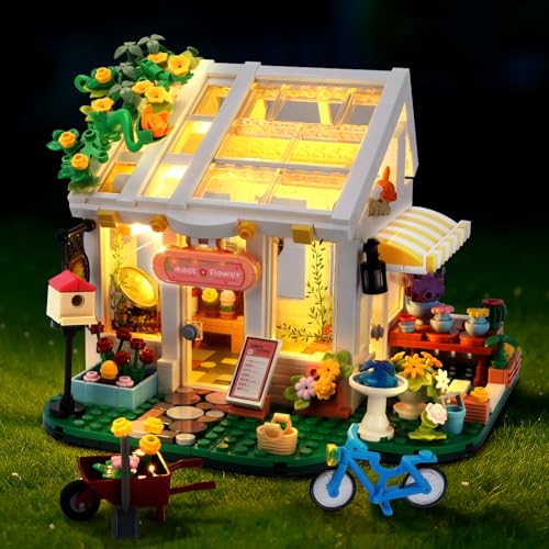 Charmofun Blumenhaus Bausätze mit LED-Licht, 776 Teile Haus Bausteine, DIY...