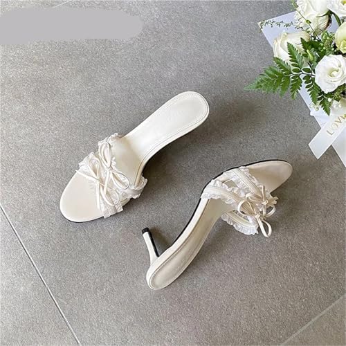 Kitten Heels Butterfly-Knot Women Thin Heels Slippers Shoes Footwear Round Toe Ladies Heeled Sandals(Color 1,9)4