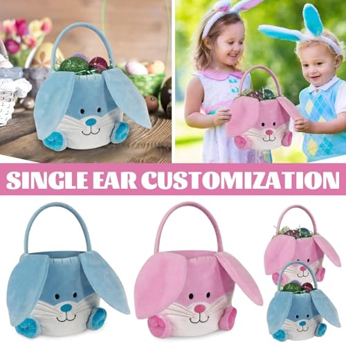 Image of Easter Bunny Baskets for Kids,With foldable ears,Cute egg hunting bag bucket,Easter gifts for boys and girls (Blue)