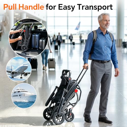 Image of SOFTFISH Transport Wheelchair with Ergonomic Seat & Adjustable Caregiver Handle, 1s Foot-fold Wheelchairs for Adults with Pull Rod, Foldable Armrest & Footrest, Travel Transport Chair for Seniors
