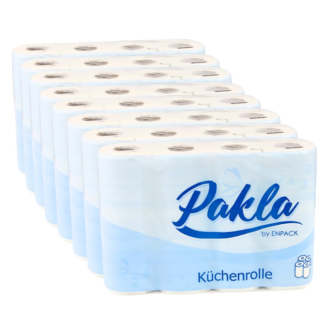 Enpack Pakla 32 Küchenrollen 25,6 x 22,4 cm - Papierrolle 3-lagig, saugstark - 50 Küchentücher je Rolle - Papier Küchenrolle Großpackung - Küchenpapier für den Haushalt - Handtücher für Werkstatt