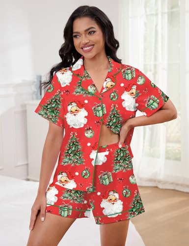 Image of SHESHOW Satin Pajamas for Women Set Preppy Animals Pjs Short Sleeve Shorts 2 Piece Loungewear Sets XS-XXL