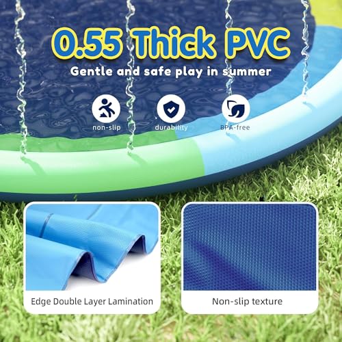 Image of Kidology Non-Slip Sprinkler Splash Pad for Kids | Backyard Fountain Play Mat for Kids | Summer Backyard Water Toys for Boys & Girls- 170cm Outdoor Water Play Mat for Children (Multicolor)