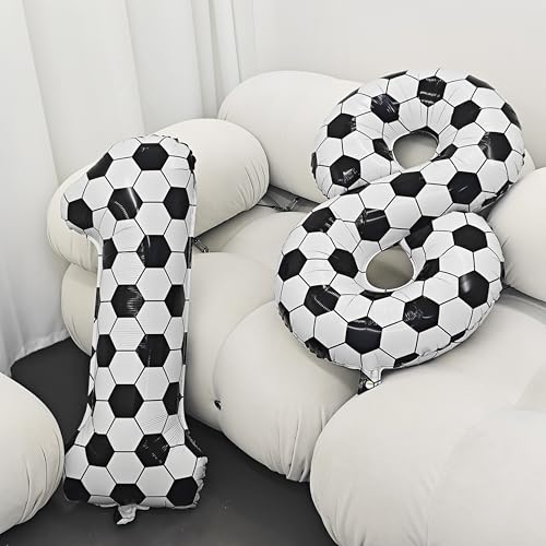 Image of Black White Soccer Number 7 Balloon 7nd Birthday Decoration 40in 7 Balloon | Helium Foil Mylar Balloon World Cup Football Sports Theme Favors for Birthday Party Anniversary Decorations Supplies