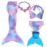 Fishtailfun Mermaid Swimsuit Costume Cosplay Mermaid for Swimming for Girls, Princess Bikini Set