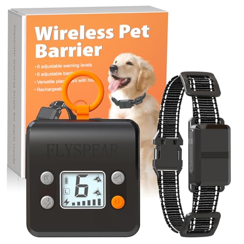 Barrera inalámbrica para mascotas, barrera recargable para interiores con 6 radios de rango ajustables de hasta 7 pies, 6 intensidades estáticas seguras ajustables, sistema de valla eléctrica para