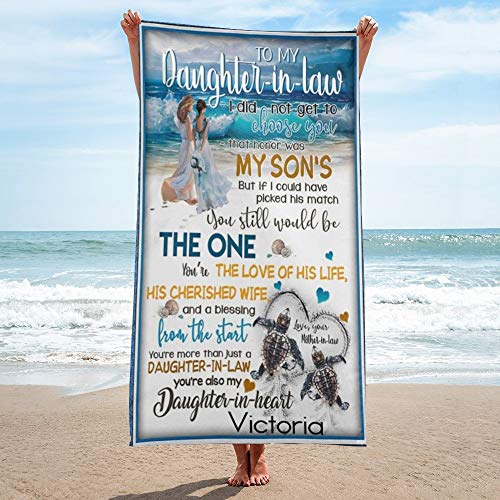 Custom Microfiber Pretty Beach Towel Mat with Name Personalzied Ocean to My Daughter Quick Dry Absorbent Bath Towels Blanket Tapestry for Travel Swim Yoga Boys Girls Women Men
