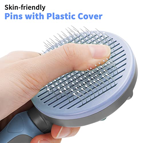 2. Bild von Katzenbürste Hundebürste, Selbstreinigung Hunde Katzen Bürste für Langhaar/Kurzhaar, Katzenkamm mit Griff, Bürste für Die Haustierpflege zum Entfernen von Unterfell, Losem Fell und Schmutz - Grau