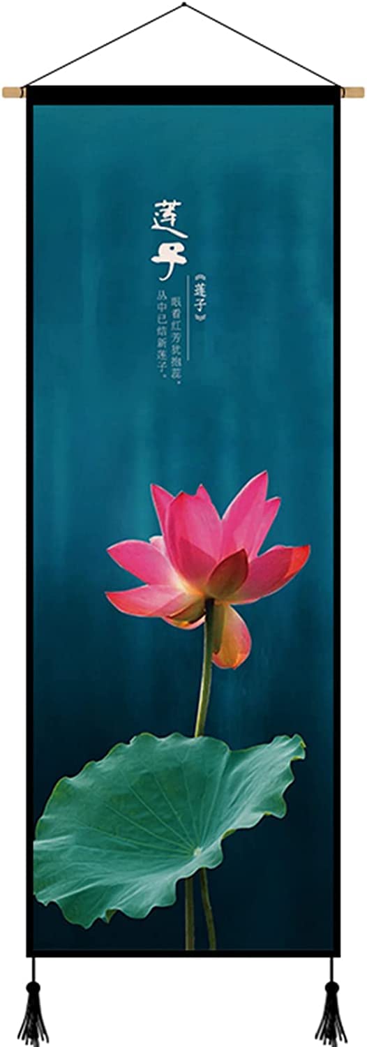 Vrfvsdasaas One Color Chinese Wall Art, Chinese Wall Art Scroll Painting,Lotus Decoration For, Zen Hanging
