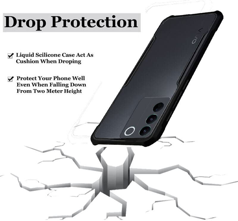 Image of A rtistque Clear Hard Transparent Acrylic Armor Anti-Drop Shockproof TPU Edge Back Cover Case for Vivo V27 Pro - Black