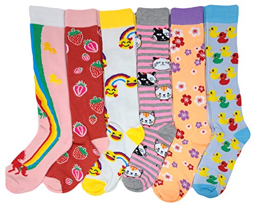 Girls Youth Baby Children's Novelty Design Knee High Socks (L (FIt Kids Shoes 9 to Big Kids 4), 6 Pairs Fancy Design)3